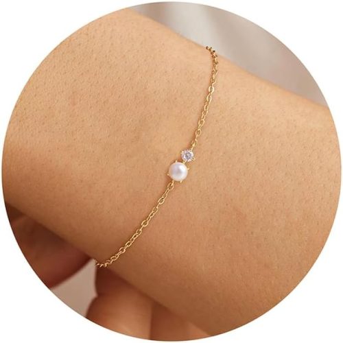 Gold Pearl Bracelets for Women Jewelry Gifts - 14K Gold Plated Cultured Pearls Bracelet Dainty Layered Pearl Beaded CZ Bracelets for Women Bridesmaid Jewelry Gifts