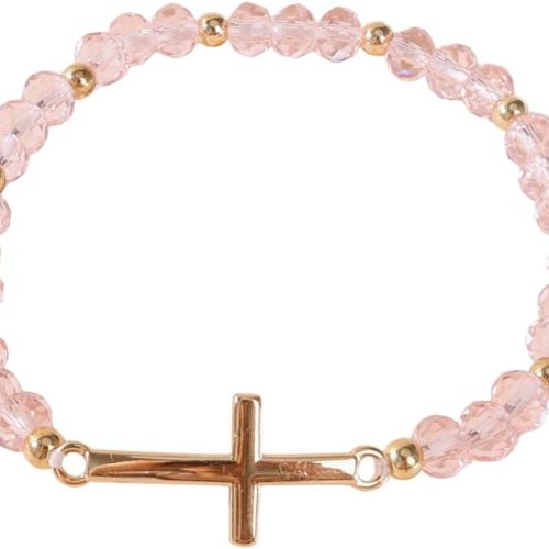 Colorful Crystal Beaded Cross Bracelet Retro Stainless Steel Cross Stretch Bracelet Christian Religious Jewelry Gifts for Women Men