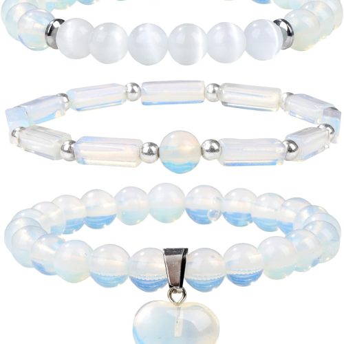 Healing Crystal Beaded Bracelets for Women,Natural Amethyst Gemstones Bracelet,Anxiety Stress Relief Heart Charm Bracelet Handmade purple Jewelry Gifts for Women