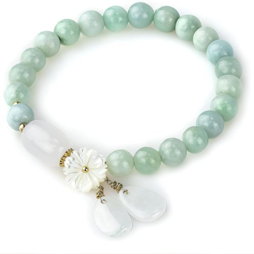 Natural Jade Bracelet for Women Gradient Green Jade Bead Elastic Bracelet, Suitable for Christmas, Thanksgiving