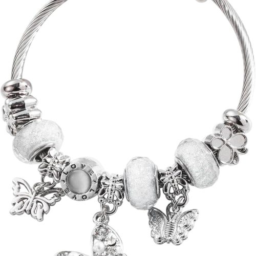 Silver Women Bracelets - Adjustable Charm Bracelets for Women Birthday Gifts Favors Titanium Steel Bracelet Bundle Jewelry Kit