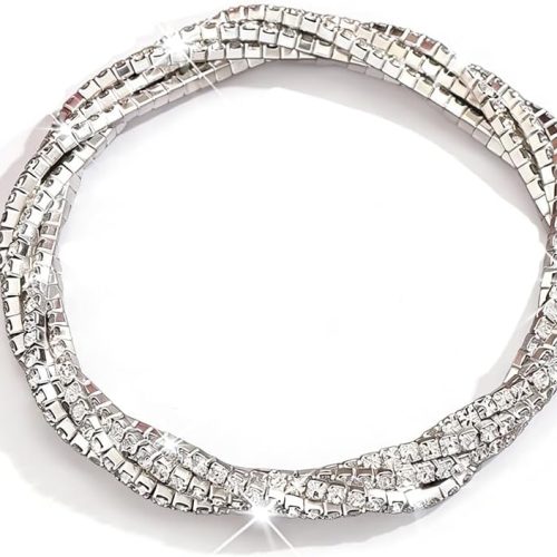 Rhinestone Bracelet for Women Elegant Crystal Stretch Bracelet Sparkling Cubic Zirconia Bracelets Prom Party Wedding Bangles Jewelry for Women