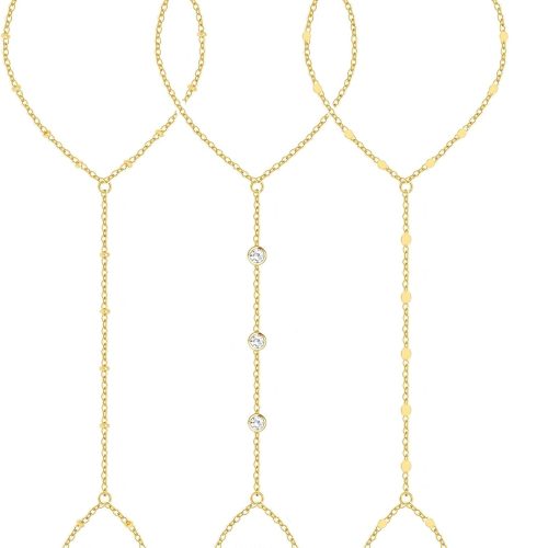 3PCS 14K Gold-Plated Hand Chain Bracelets for Women, Stack Bracelets Set Adjustable, Trendy Dainty Ring Bracelet Hand Chain