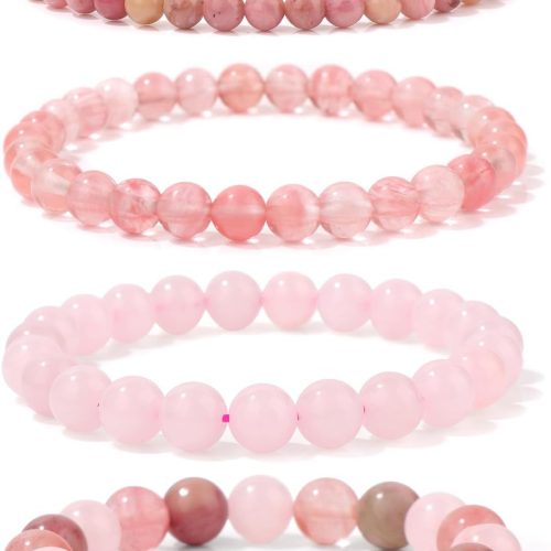 4pcs Beaded Bracelets for Women,Natural Healing Crystal Gemstones Bracelet,Anxiety Stress Relief Bracelet Handmade purple Jewelry Gifts for Women