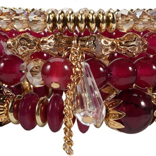 Bohemian Bracelet Sets for Women - 4-Pack Stackable Stretch Bead Bracelets with Black＆White Crystal & Gold Accessories, Multi-Layer Boho Jewelry for Holiday Gift