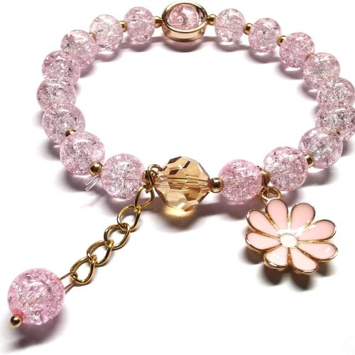 Glazed Flowers Crystal Bead Bracelets 8mm Gemstone Beaded Stretch Bracelet with Flower Bracelet for Women